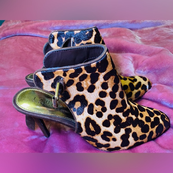 Ralph‎ Lauren Rayna Leopard Calf hair sling back heel boots, 8 - Picture 1 of 7
